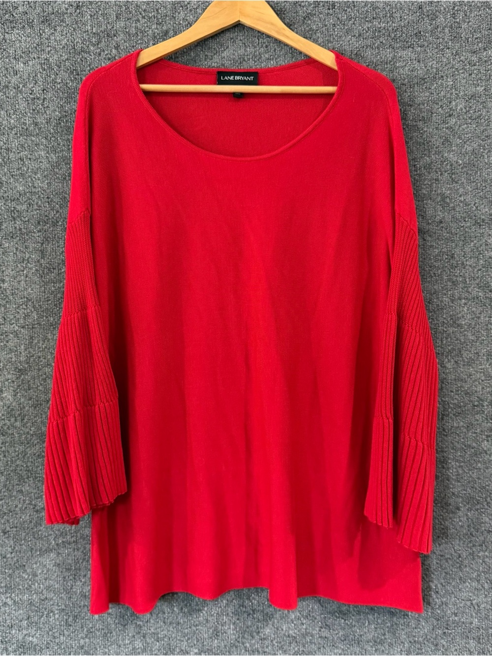 Lane Bryant Womens 3/4 Bell Sleeve Sweater Size 22/24 Red Pullover Holiday